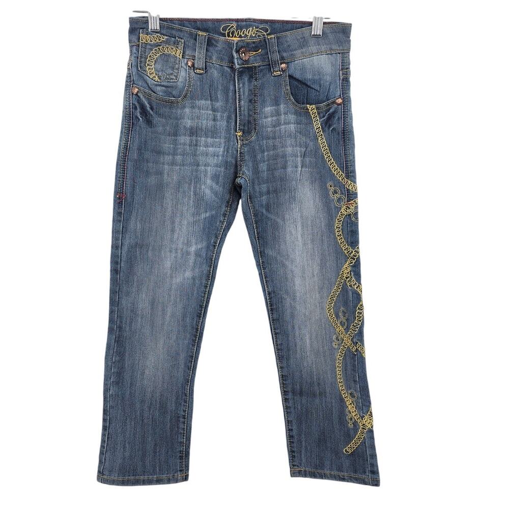 Kids Boys Wide Leg Coogi Gold Loop Chain Jeans‎ Embroidered Size 7/8
